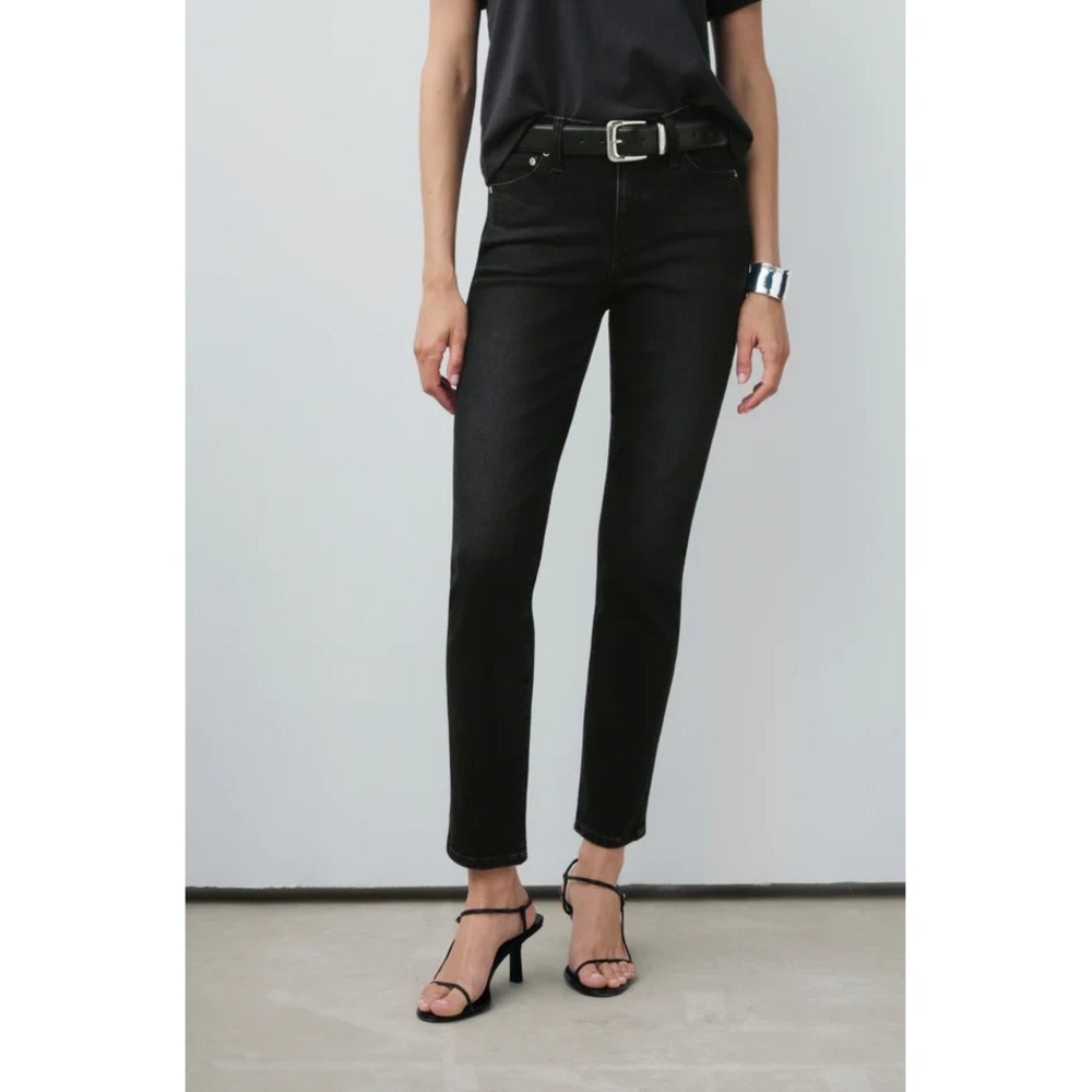 AYR The Stir Jeans Womens 25 Dark Wash Black Straight Leg Stretch Made in LA USA